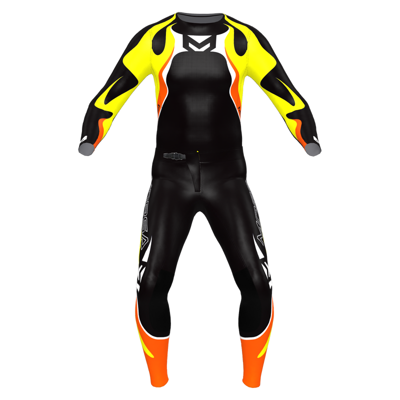 PHNX Flame motocross jersey and pants in black, front view