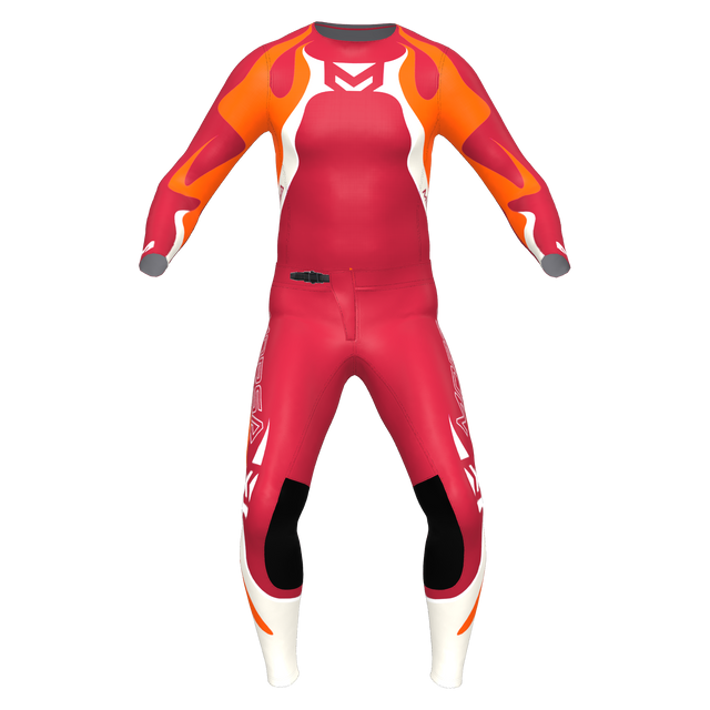PHNX Ruby motocross jersey and pants in deep red, front view