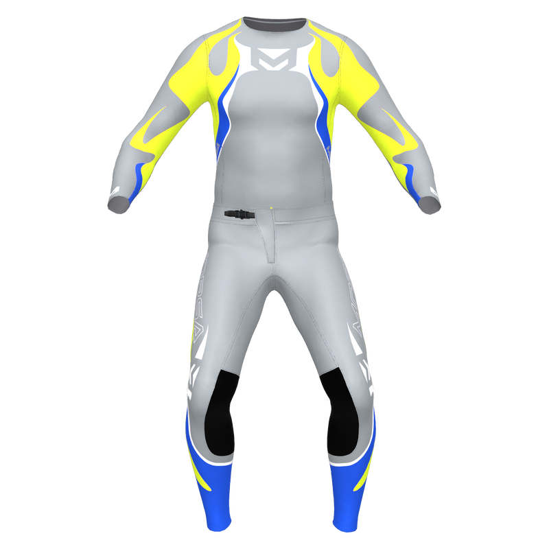 PHNX Volt motocross jersey and pants in grey and fluo yellow, front view