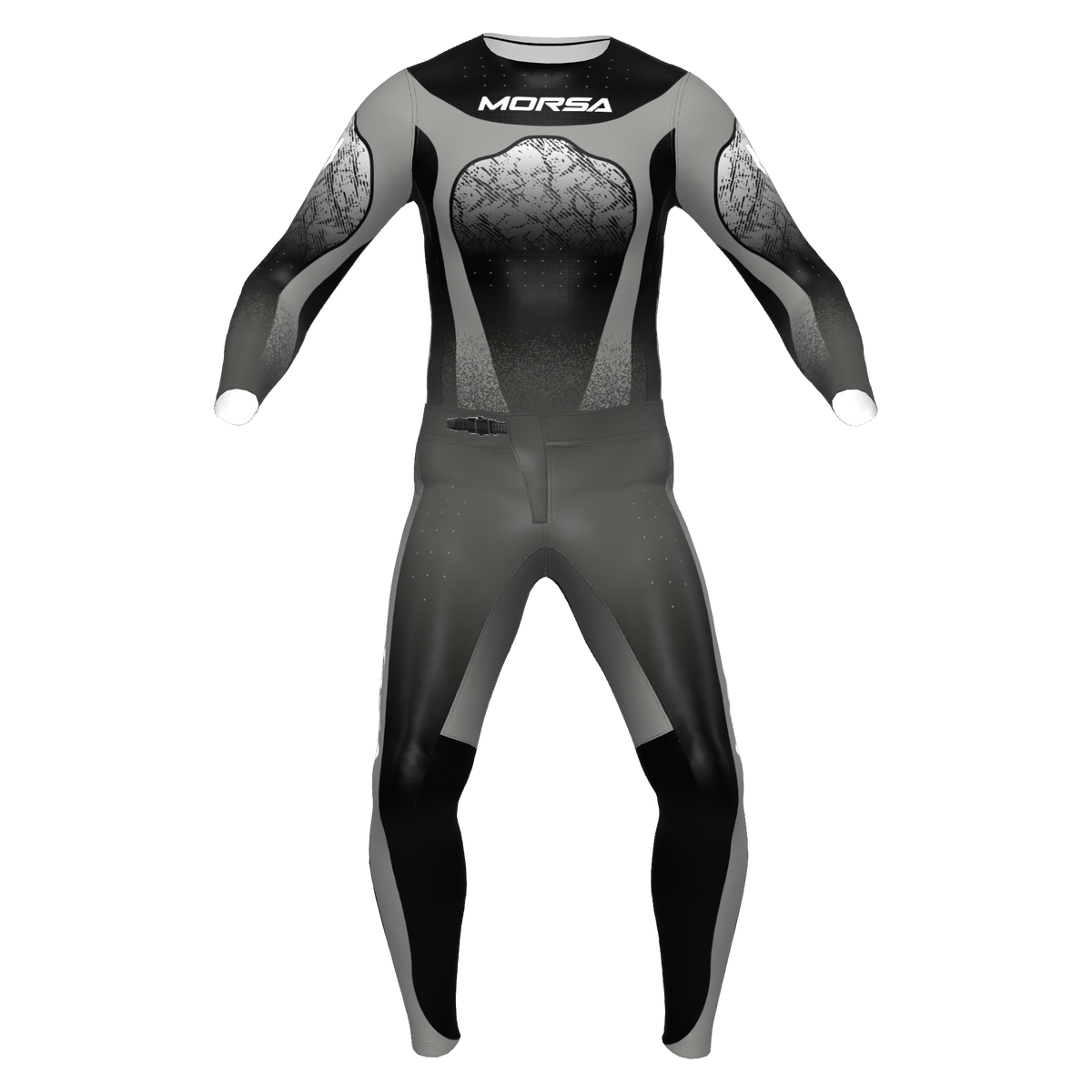 SPRK Blackout motocross jersey and pants in black and grey, front view
