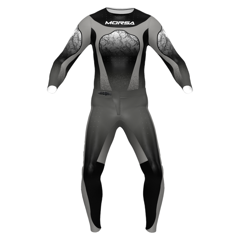 SPRK Blackout motocross jersey and pants in black and grey, front view