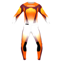 SPRK Flare motocross jersey and pants in orange and white, front view