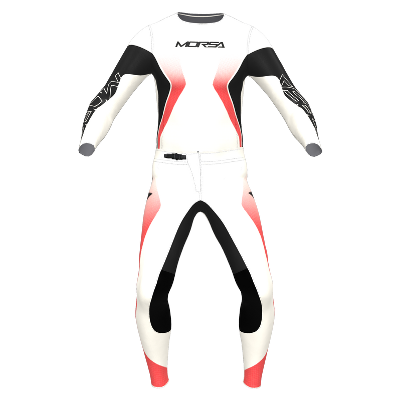 VSPR Red motocross jersey and pants in cream and red, front view